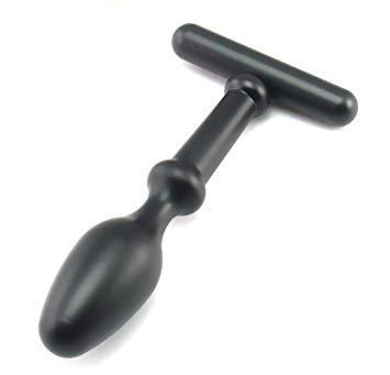 Narrow Black Butt Plug Metal with Handle