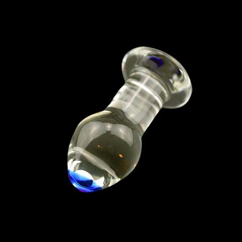Blue Tipped Intermediate Glass Butt Plug (B19)