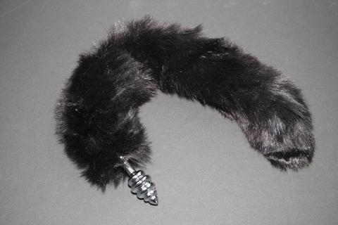 Long Faux Fur Black Fox Tail or Kitty Tail Butt Plug