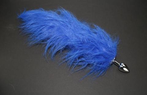 Blue Faux Fur Fox Tail or Kitty Tail Butt Plug