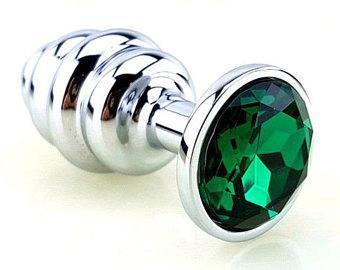 Small Ribbed HEAVY Steel Tulip Jewel Butt Plug