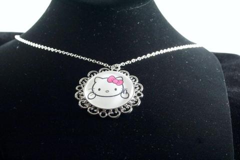 Custom Kitty Flower Pendant Silver Finish