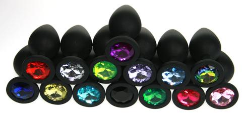Medium Black Silicone Jewel Butt Plug