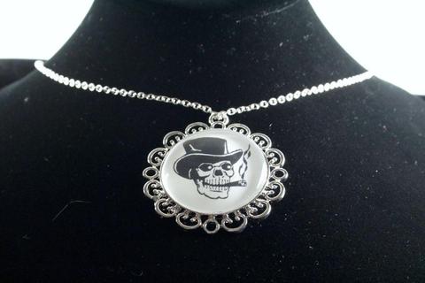 Custom Skull Flower Pendant Silver Finish