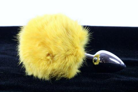 Soft and Sexy Real Fur YELLOW Bunny Tail Butt Plug