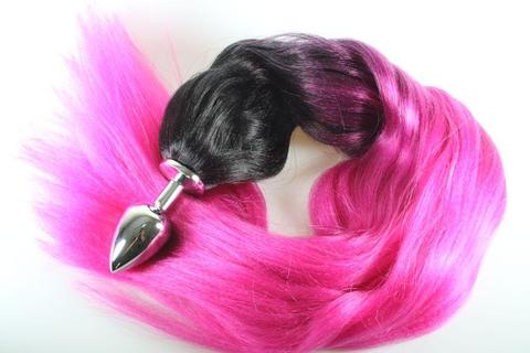 Magnetic Magenta Pony Tail Butt Plug Synthetic Tail (51)