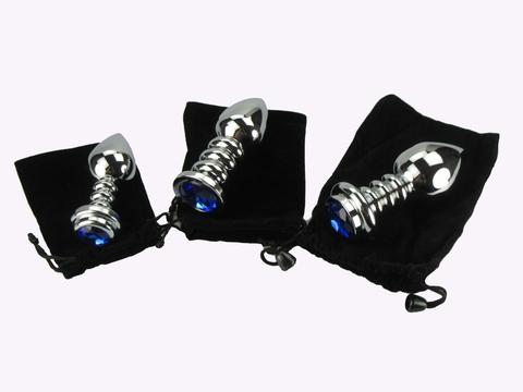 Ribbed Scepter Steel Jewel Butt Plug 3 Sizes Available