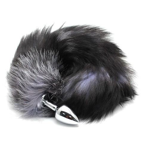 Natural Black Fox Tail Butt Plug Real Fur