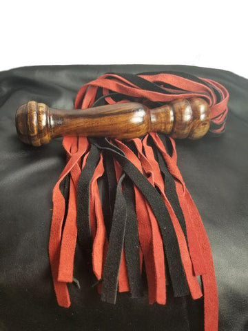 Red & Black Suede Flogger with Wooden Handle