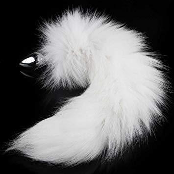 Natural White Fox Tail Butt Plug Real Fur