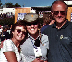 Emily with her mom and dad at a Breast Cancer walk